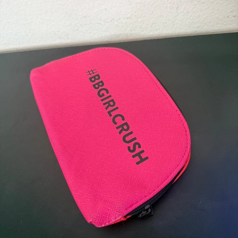 Bobbi Brown Faux Leather Cosmetic Pouch Red Pink Two Tone Makeup Bag Travel